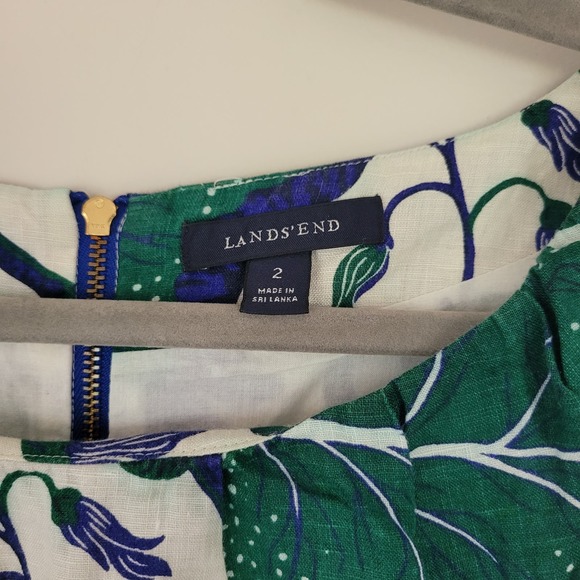Lands End 100% Linen Green and Blue Tea-Length Dress Women's 2 - Picture 4 of 7